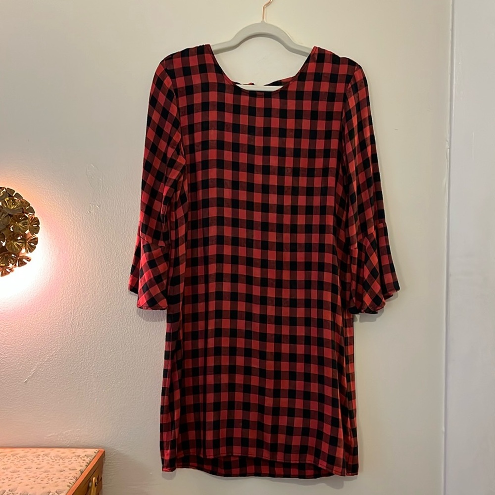 Cloth & Stone Red and Black Checkered Dress